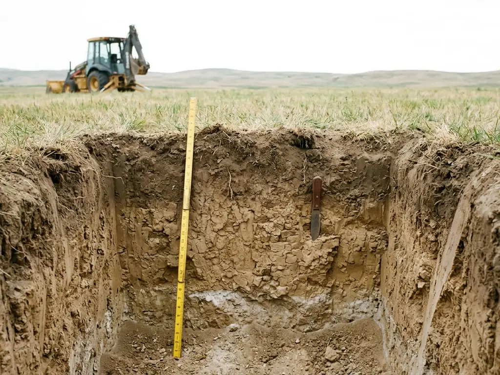 Soil profile test pit dug for a septic site and soils evaluation in Weld County near Greeley, CO